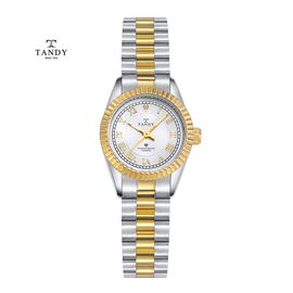 [TANDY] Fluted Bezel Diamond Couple Watch TS 303 – Elegant Design with Fluted Bezel, Real Diamond Accents, Perfect for Men & Women